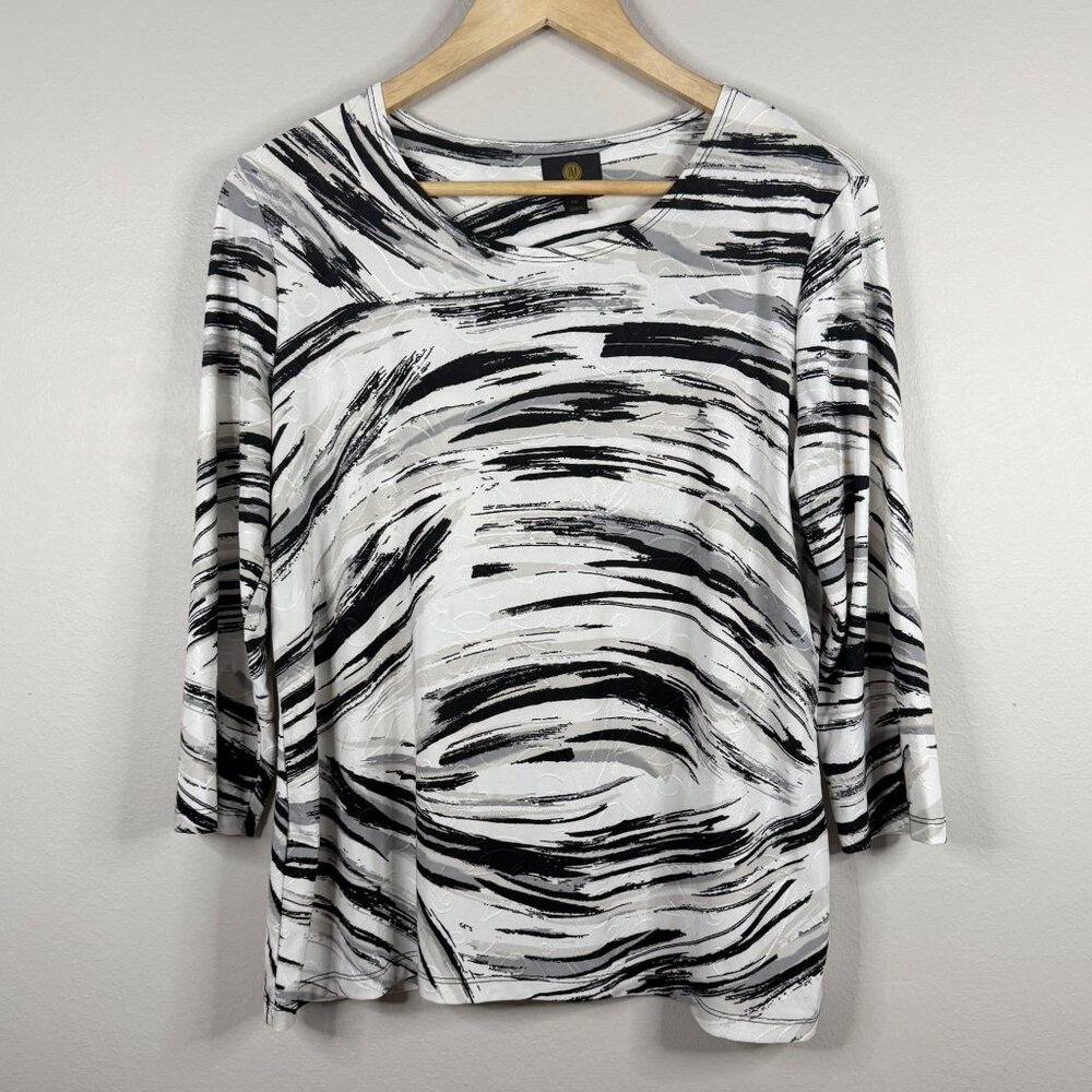 JM Collection Womens P/L Black & White Abstract Print Top With 3/4 Sleeves